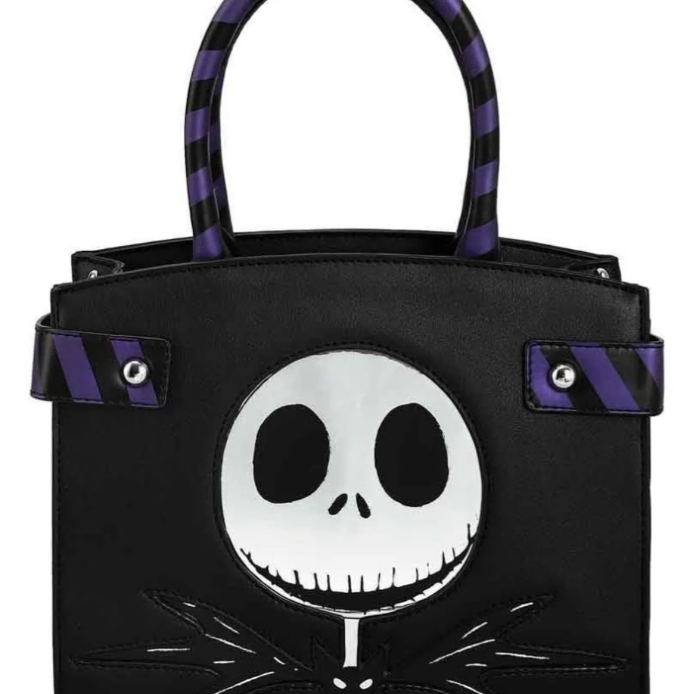 Adorable King of Halloween Metallic Jack Skellington bag w purple ribbon accents